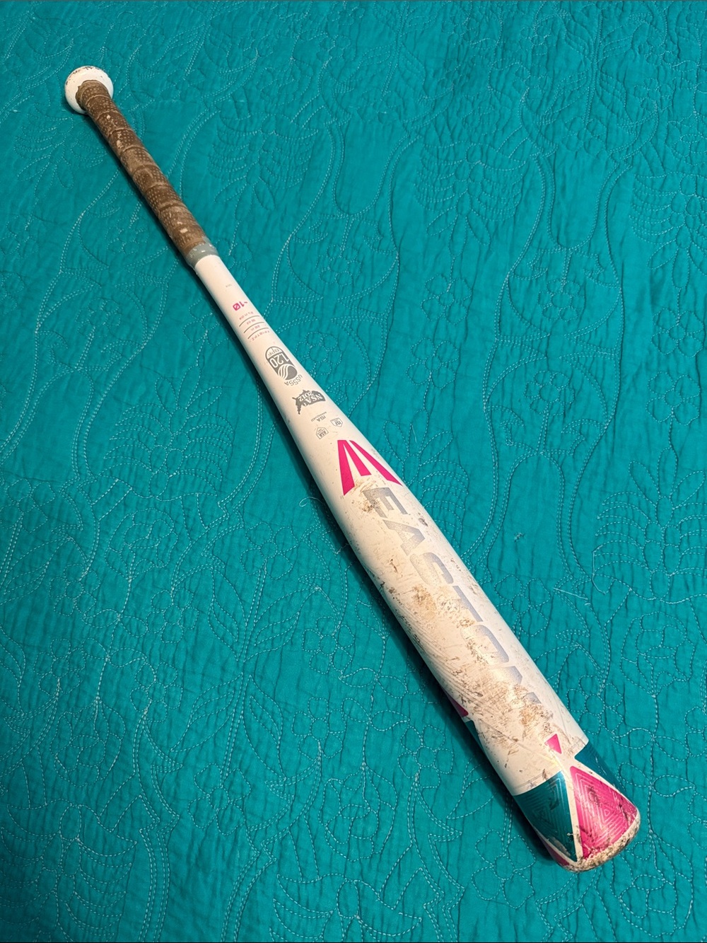 Easton Youth Baseball Bat in White with Pink and Teal Accents